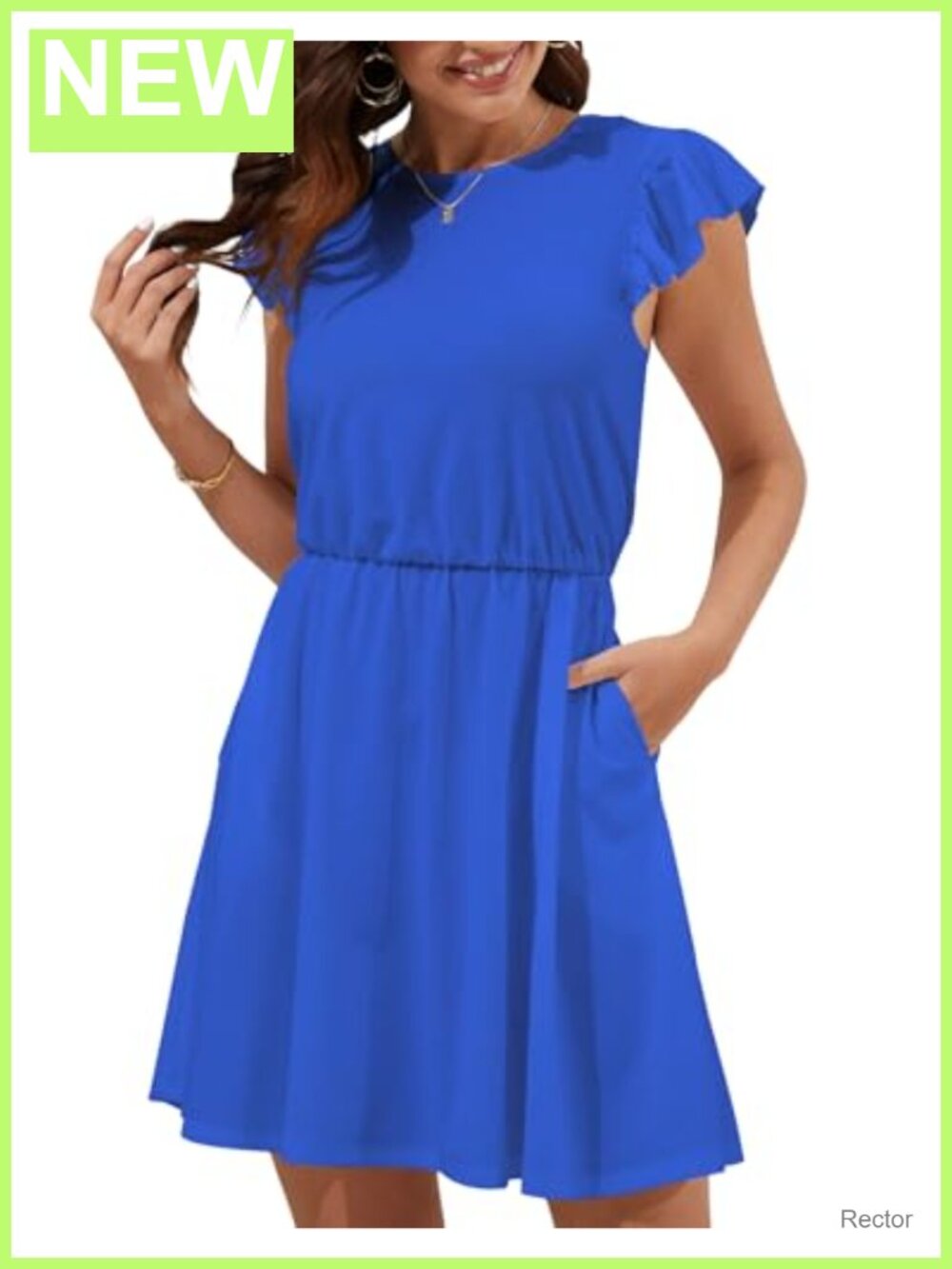 Women's Summer Casual Mini Dress Ruffle Sleeve Back Tie Bow Pockets